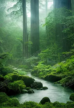 寂静雨林 【酷图网】雨林,溪流,绿色雨林,红杉,晨雾,丛林,热带雨林,风光,溪水湖泊,氧吧,自然,山水风景,9比16,PNG,高清,手机壁纸,