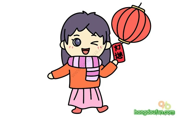 放花灯吃元宵收红包过大年！新年好卡通儿童简笔画-红豆饭小学生简笔画大全