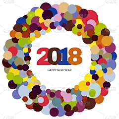 五光十色的圆环内刻着“2018年新年快乐”
