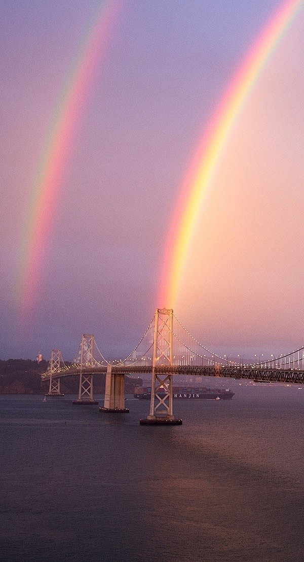 华丽的双彩虹湾跨海大桥 - 旧金山，加利...