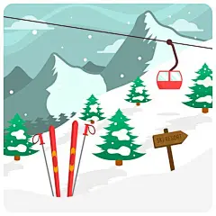 滑雪场与缆车风景插画矢量图设计素材