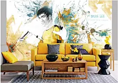 T李小龙Bruce Lee工装个性艺术壁纸 无纺纸墙画墙纸 定制大型壁画-淘宝网