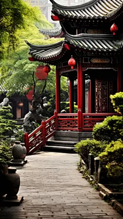 蓝天白云古风建筑3d古风建筑植物树木