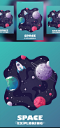 扁平化宇宙太空旅行海报横幅矢量素材 universe. space trip. vector illustration :  