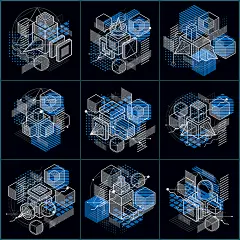 创意未来科技感几何形2.D立体概念空间组合AI插画海报设计素材T63-淘宝网
