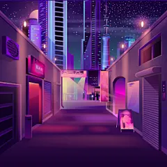 矢量蒸汽波城市地标渐变夜景风景插画手绘赛博朋克图案AI设计素材