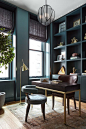 Dramatic, colorful, monochrome library and home office | CONSORT Interior Design Inspiration and Decor