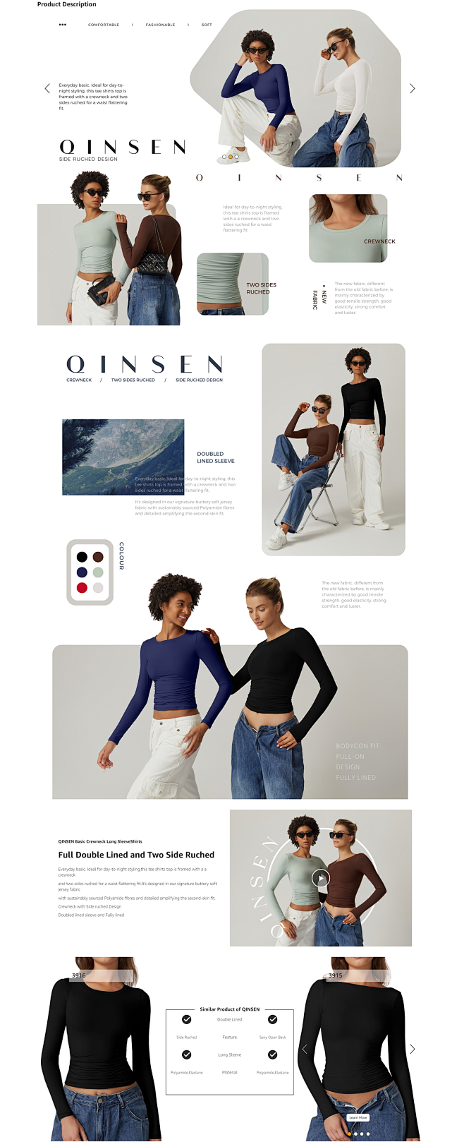 QINSEN Womens Crewne...
