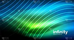 抽象波浪对深色背景，发光霓虹灯数字背景模板