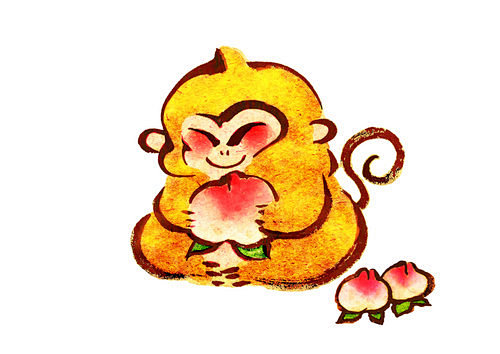 一只动物可爱的白色背景卡通东亚文化gic13914090年画猴抱大桃创意