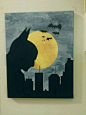 蝙蝠侠高谭俯瞰如满月升起。 这是一个原始，手绘蝙蝠侠丙烯画一个11×14拉伸的画布上：