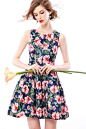 欧洲站2014夏季新款欧美高端女装个性印花a字裙收腰显瘦连衣裙女-淘宝网
