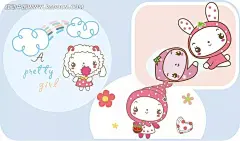 手绘卡通小兔子插画图形花朵花瓣|卡通人物|卡通人物图片|蓝色背景|漫画人物|人物素材|人物图片|矢量人物|矢量图形|手绘插画|小兔子|字母