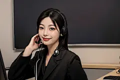 电脑女性客服人物肖像摄影图