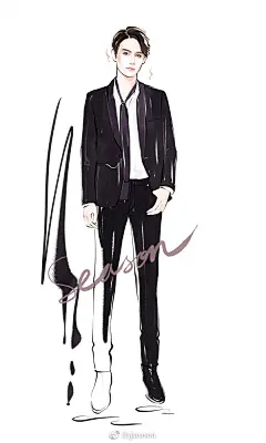 #jjseason插画# #season明星插画# -----  @王凯kkw 随性西装领带，洒脱帅气出席电影#英雄本色2018#北京首映礼。 ​​​​