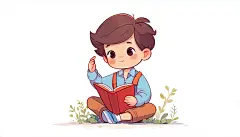 教育类坐在地上看书找答案并思考的小男孩的插画 (2)
