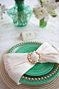 Mint table / place setting. #Napkin #Beaded #Charger Plate. Wedding. @Celebstylewed