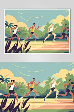 AI数字艺术扁平风校园运动会人物插画-众图网