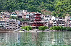贵州省,宝塔,远古的,镇远古镇,苗族,河岸,国内著名景点,岛,乡村,灯笼