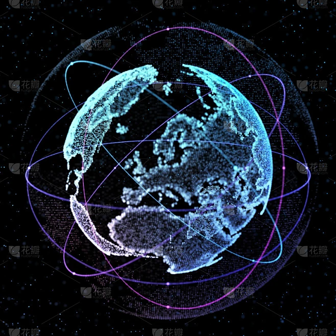 详细的虚拟行星地球的3d插图。技术数字世界。素材-花瓣网