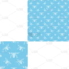 无缝模式的白色无人机在浅蓝色背景与模式单位。