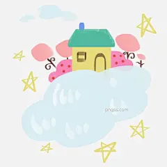 卡通手绘云朵上的小屋插画图片大小2000x2000px 图片尺寸335.06 KB 来自PNG搜索网 pngss.com 免费免扣png素材下载！房子#粉色#花朵#黄色#卡通手绘#可爱#浪漫#五角星#鲜花#小屋#云彩#云朵#住宅#