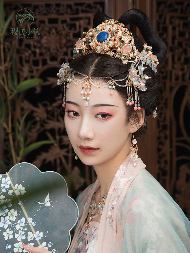 稷氏小筑 兰彩蝶 汉服发冠古风头饰华丽铜镀保色金发饰璎珞项链-淘宝网