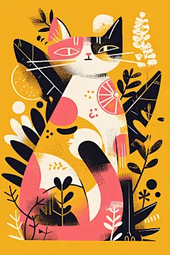 简约宠物唯美猫咪狗狗插画