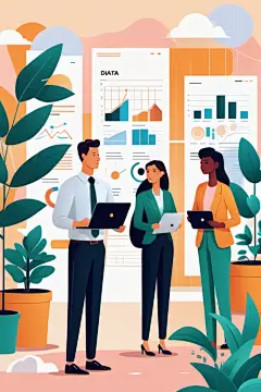 科技金融扁平风商务办公场景插画