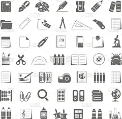 学校用品,计算机图标,黑色,显微镜,橡皮擦,铅笔,设备用品,尺,绘画插图,书包