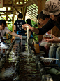 Nagashi somen, flowing noodles | Amidaga Falls, Gifu, Japan 流しそうめん. Japanese cuisine and eating