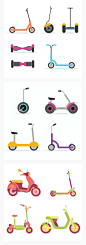 扁平平衡车独轮车踏板车卡通电动车摩托车车型展示插画AI矢量素材-淘宝网