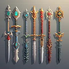 AI欧美卡通武器设定素材 png免抠图 游戏美术道具武器插画设计-淘宝网