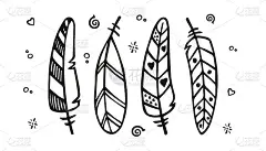 一套可爱的手绘孤立的羽毛剪影在白色的背景。涂鸦矢量插图贺卡，海报，贴纸。