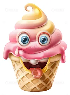 顽皮的眼睛的冰淇淋甜筒3D插画png素材