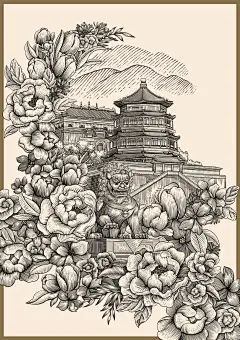 建筑场景版画 颐和园|原创插画