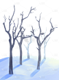 冬天通用手绘枯树积雪元素贴纸