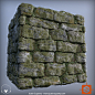 Procedural Stone Wall, Justin Superty : Stone wall material created entirely in substance designer. Stone size, pattern, age, and the plant life can all be adjusted.