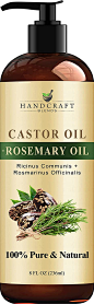 Handcraft Castor Oil with Rosemary Oil for Hair Growth Eyelashes and Eyebrows - 100% Pure and Natural Carrier Oil Hair Oil and Body Oil - Moisturizing Massage Oil for Aromatherapy - 8 fl. Oz : Handcraft Castor Oil with Rosemary Oil for Hair Growth Eyelash