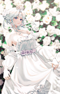 Anime 3462x5418 anime anime girls portrait display dress flowers looking at viewer smiling lifting dress braids braided hair tiaras bare shoulders