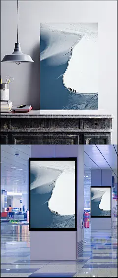 雪山山顶的爬山人海报背景