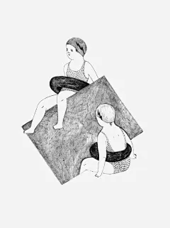 去游泳免抠素材_新图网 https://ixintu.com 女孩 手绘 插画 游泳圈 男孩 黑白
