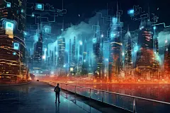 科技赛博朋克现代城市建筑插画