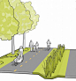 Suburban swale in Mass DOT's Separated Bike Lane Guide. Click image for link to full guide and visit the slowottawa.ca boards >> http://www.pinterest.com/slowottawa: