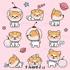 可爱卡通手绘Q萌版柯基小狗表情包儿童插画宝宝宴KT板AI设计素材-淘宝网