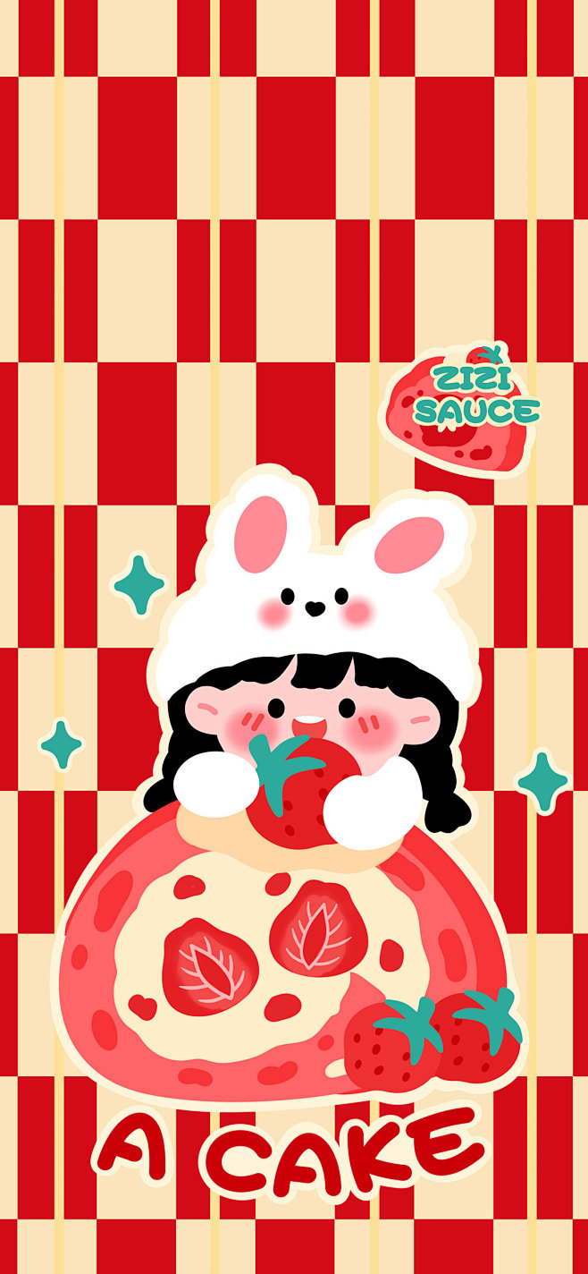 芝芝酱草莓卷蛋糕卡通可爱壁纸
