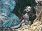 《The Souls of Acheron（ 阿刻戎河的灵魂）》 215.9 x 340.36厘米
The Souls of Acheron (1898) -
Adolf Hirémy-Hirschl (1860 - 1933)
灵魂被拖向冥界的瞬间。死者在“冥河”阿刻戎河岸上徘徊，在他们到达最终目的地之前，他们必须乘坐卡戎(Charo，冥河摆渡人)的船穿过这条河。
赫尔墨斯无疑是构图的中心，他在这里履行着他的重要职能 - 将死者的灵魂从上层世界带到地下。他的肤色与周围死人的灰青色形成对比，姿势也比其他所