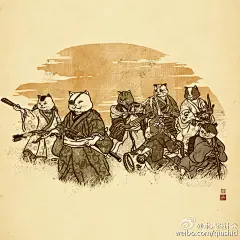 日本艺术家 xiaobaosg绘制的一组以武士精神为主导的喵咪艺术画。PS好帅气#求是爱设计# ​​​​