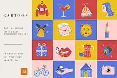 72812点击图片可下载时尚扁平化手绘女生孩日常生活场景卡通元素矢量icon图标设计素材 (2)