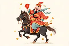 财神爷骑马驾到马年插画